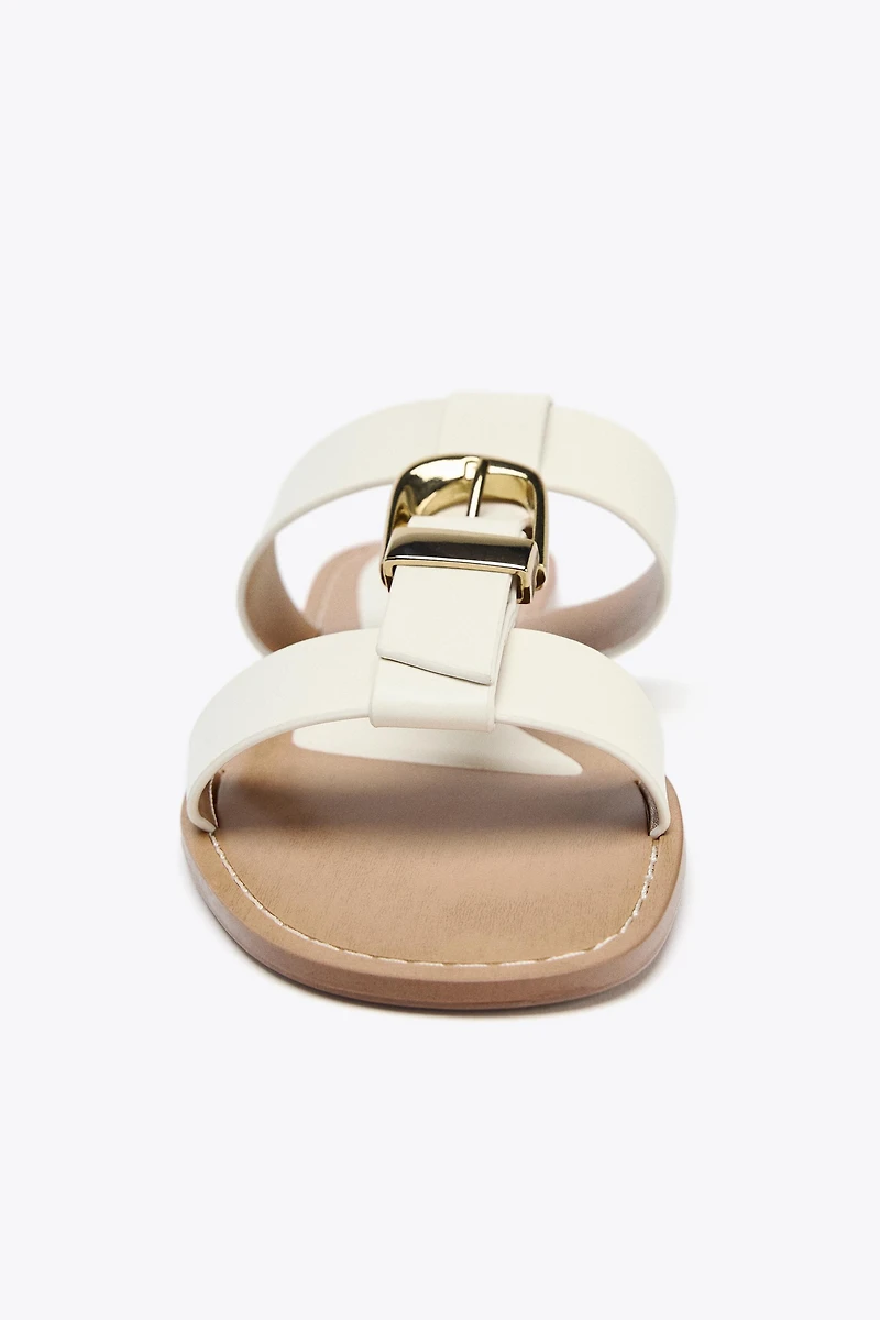DOUBLE STRAP BUCKLE FLAT SANDALS