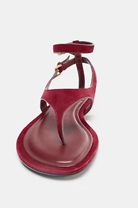 SPLIT LEATHER FLAT TOE LOOP SANDALS