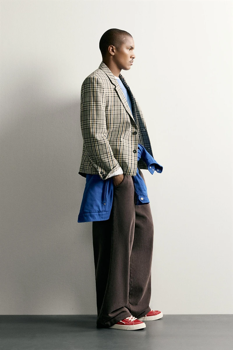 PLAID BOXY FIT BLAZER