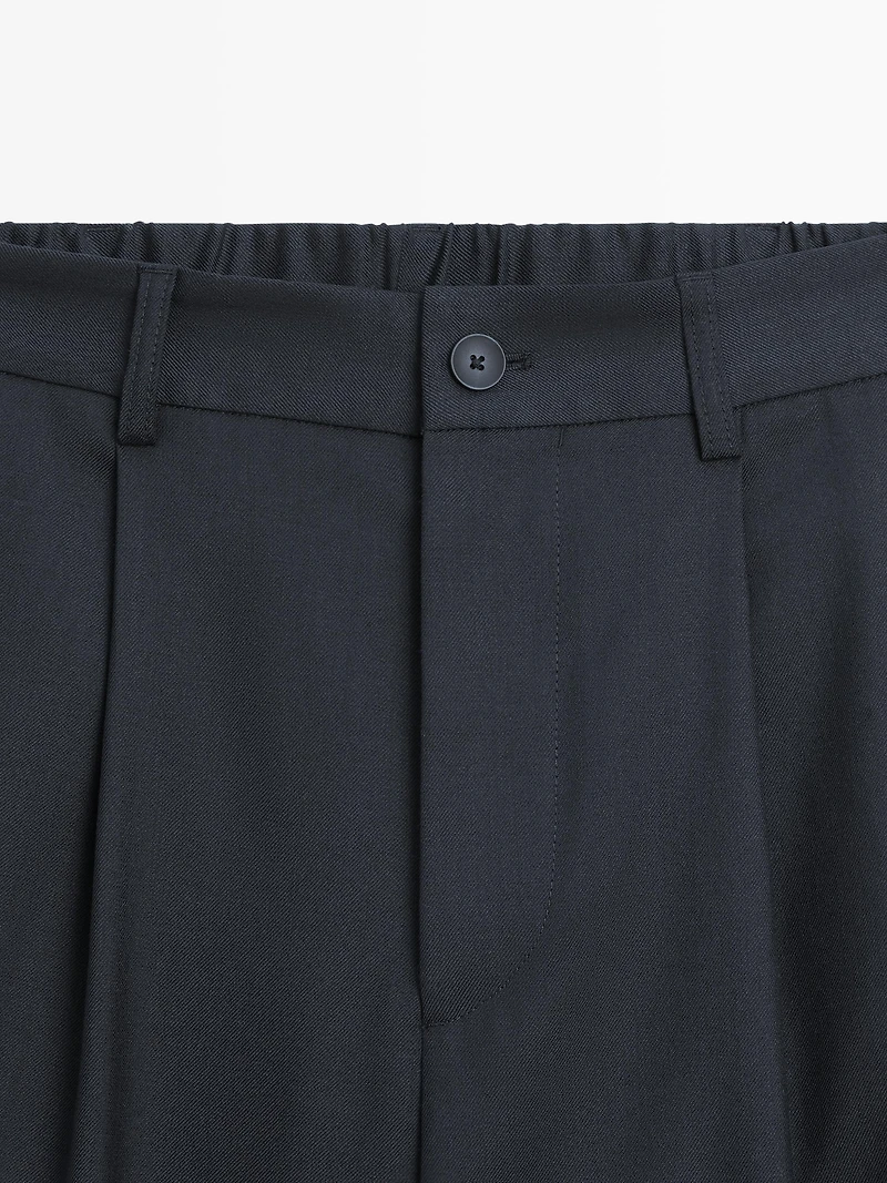 Relaxed fit wool blend trousers with darts