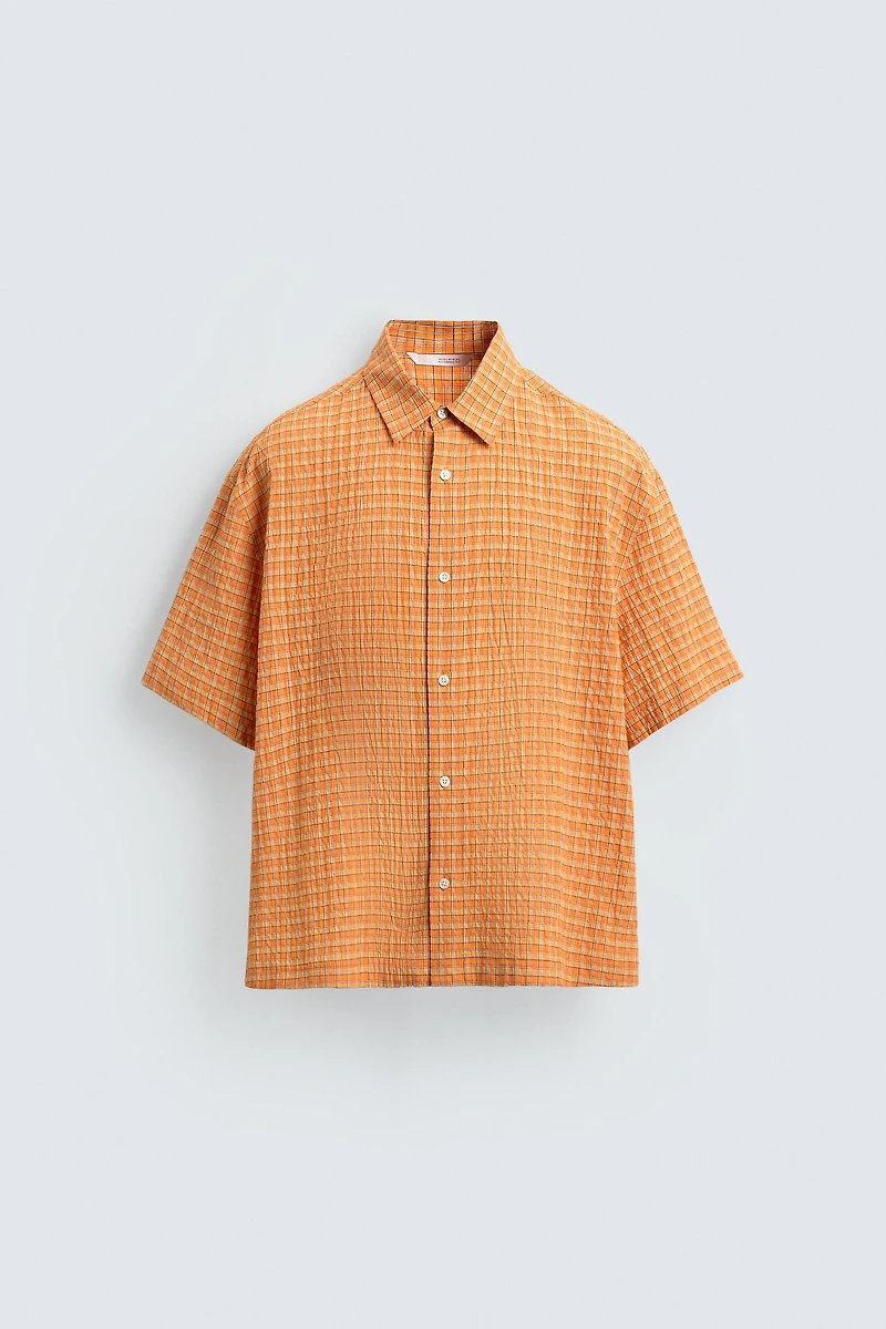 RELAXED FIT TEXTURED PLAID SHIRT