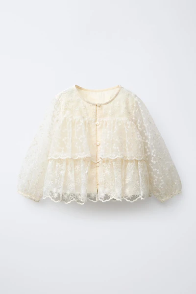 FLORAL RUFFLED TULLE TOP