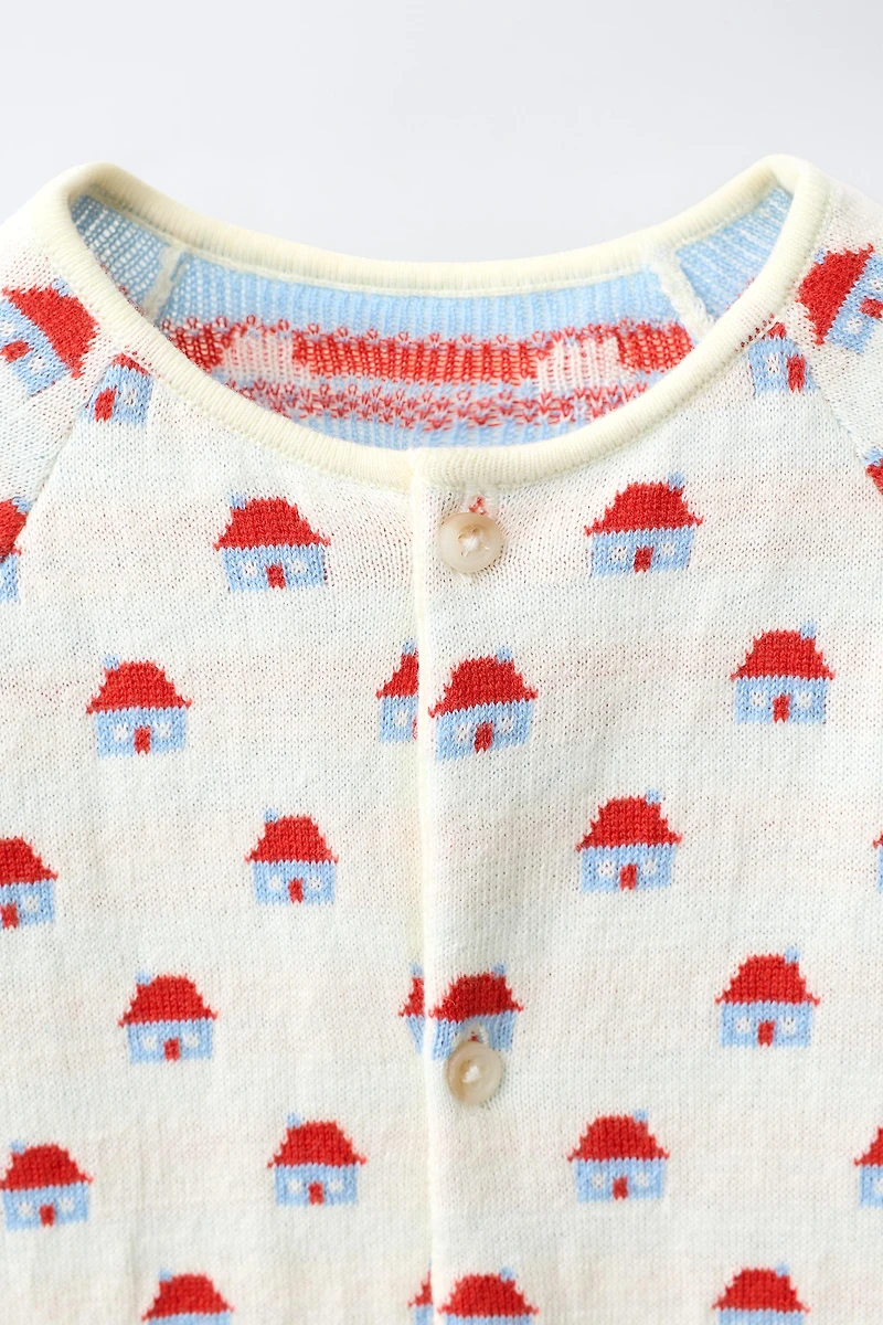 LITTLE HOUSES JACQUARD KNIT ROMPER