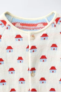 LITTLE HOUSES JACQUARD KNIT ROMPER