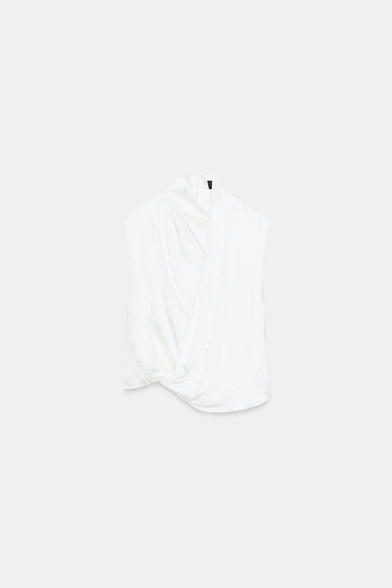 SATIN EFFECT WRAP TOP