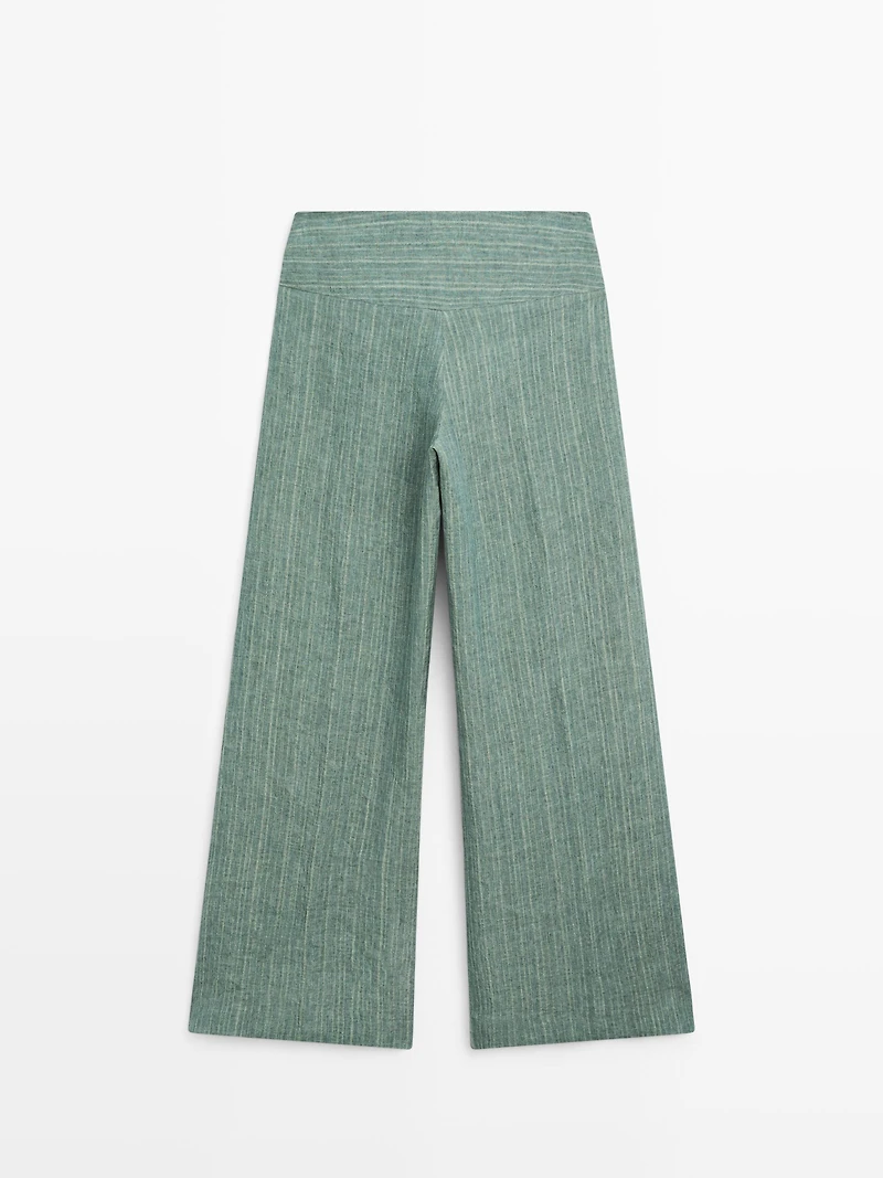 Striped flowing trousers with corset belt detail