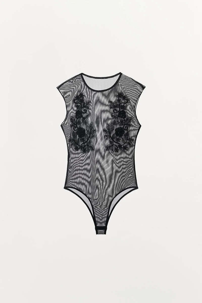 EMBROIDERED TULLE BODYSUIT