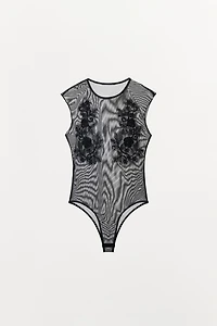 EMBROIDERED TULLE BODYSUIT