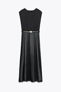 BELTED COMBINATION MIDI DRESS