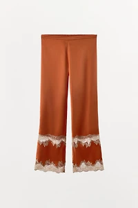 SATIN EFFECT EMBROIDERED PANTS