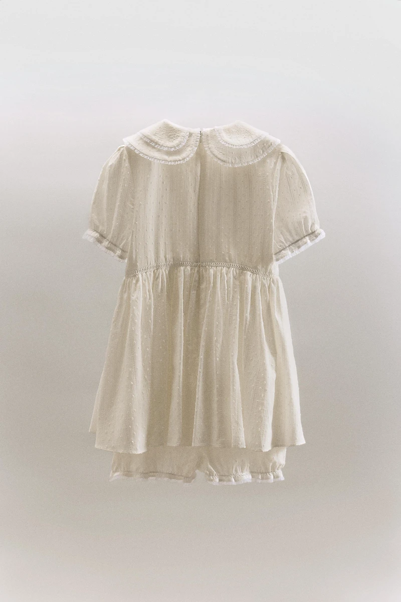 SWISS DOT PETER PAN COLLAR JUMPSUIT DRESS