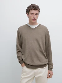 Cotton blend V-neck knit sweater