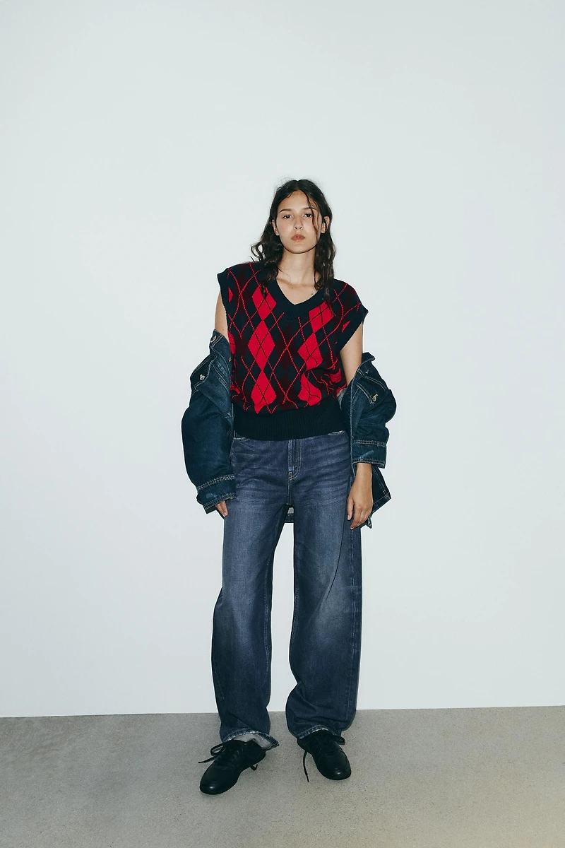 GILET OVERSIZE EN MAILLE LOSANGES