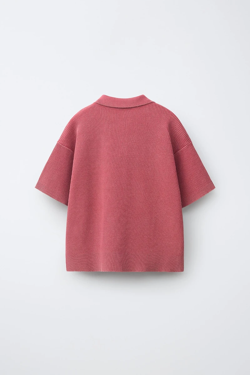 ACID WASH RIBBED POLO SHIRT