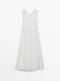 Long matching dress with pleated detail