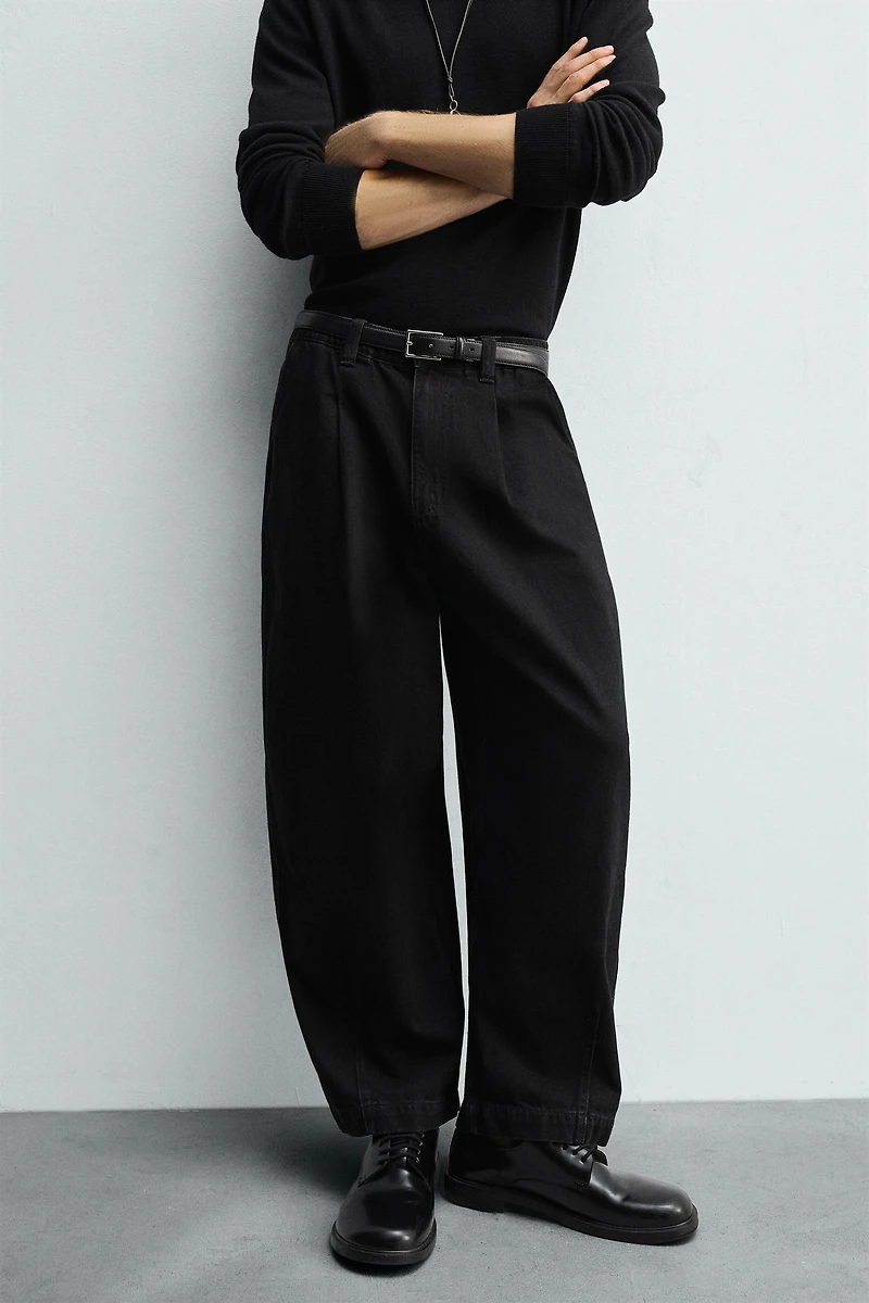 PLEATED WIDE FIT DENIM CHINO PANTS