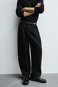 PLEATED WIDE FIT DENIM CHINO PANTS