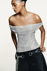 TOP EN MESH DRAPÉ STRASS