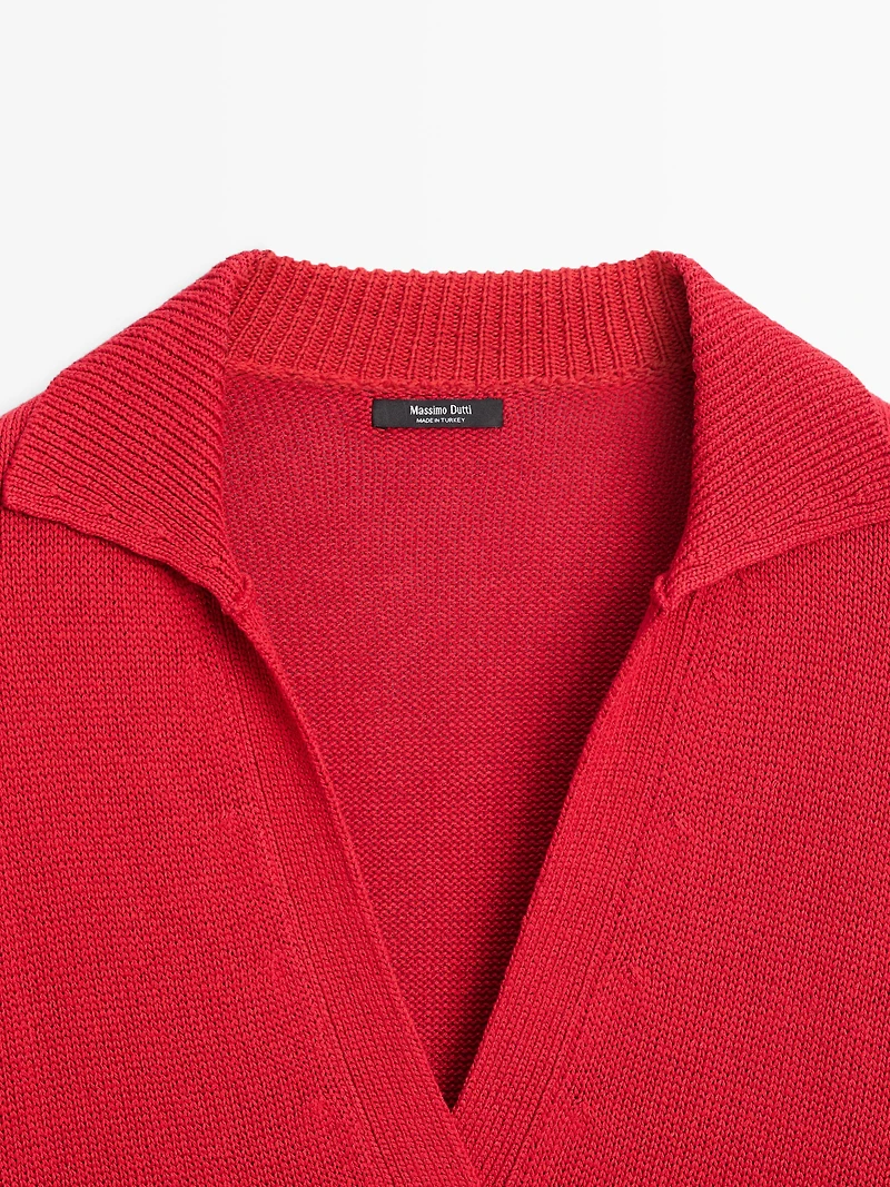 Flowing knit polo sweater
