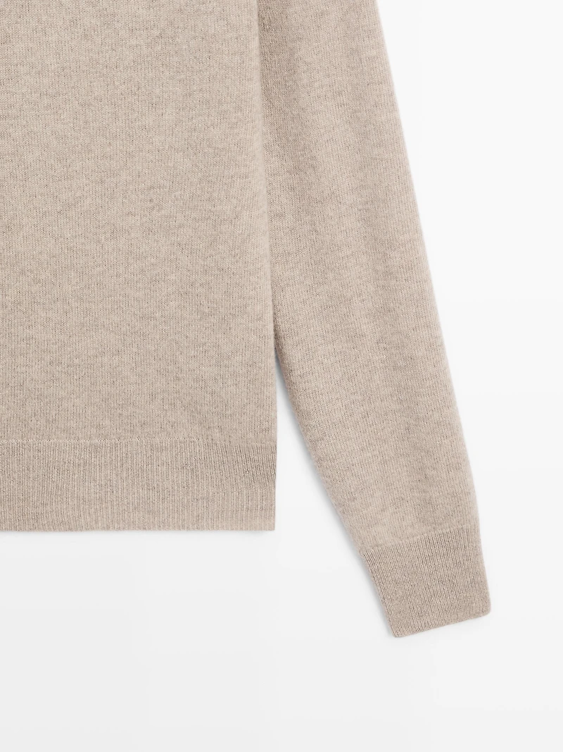 Wool blend knit sweater with high neck
