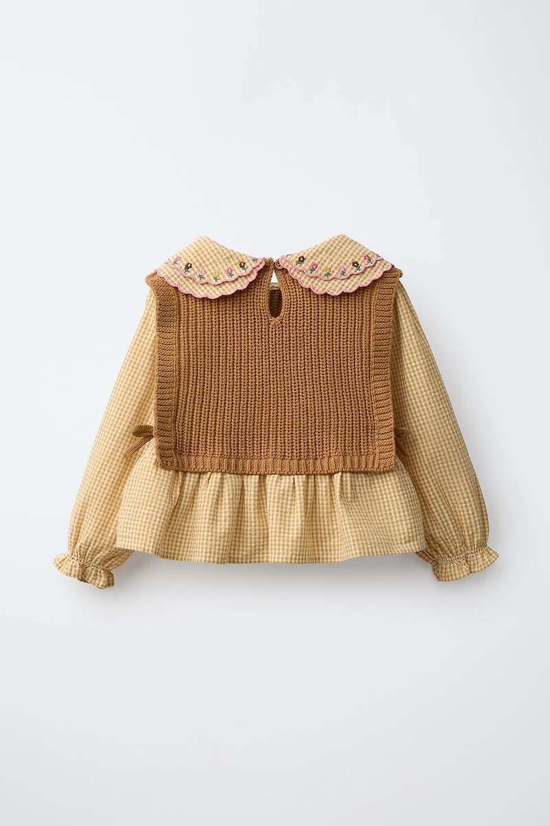 COMBINATION KNIT VEST WITH EMBROIDERED SHIRT