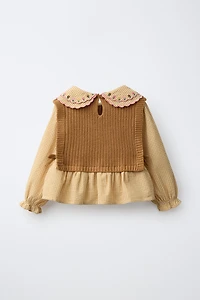 COMBINATION KNIT VEST WITH EMBROIDERED SHIRT