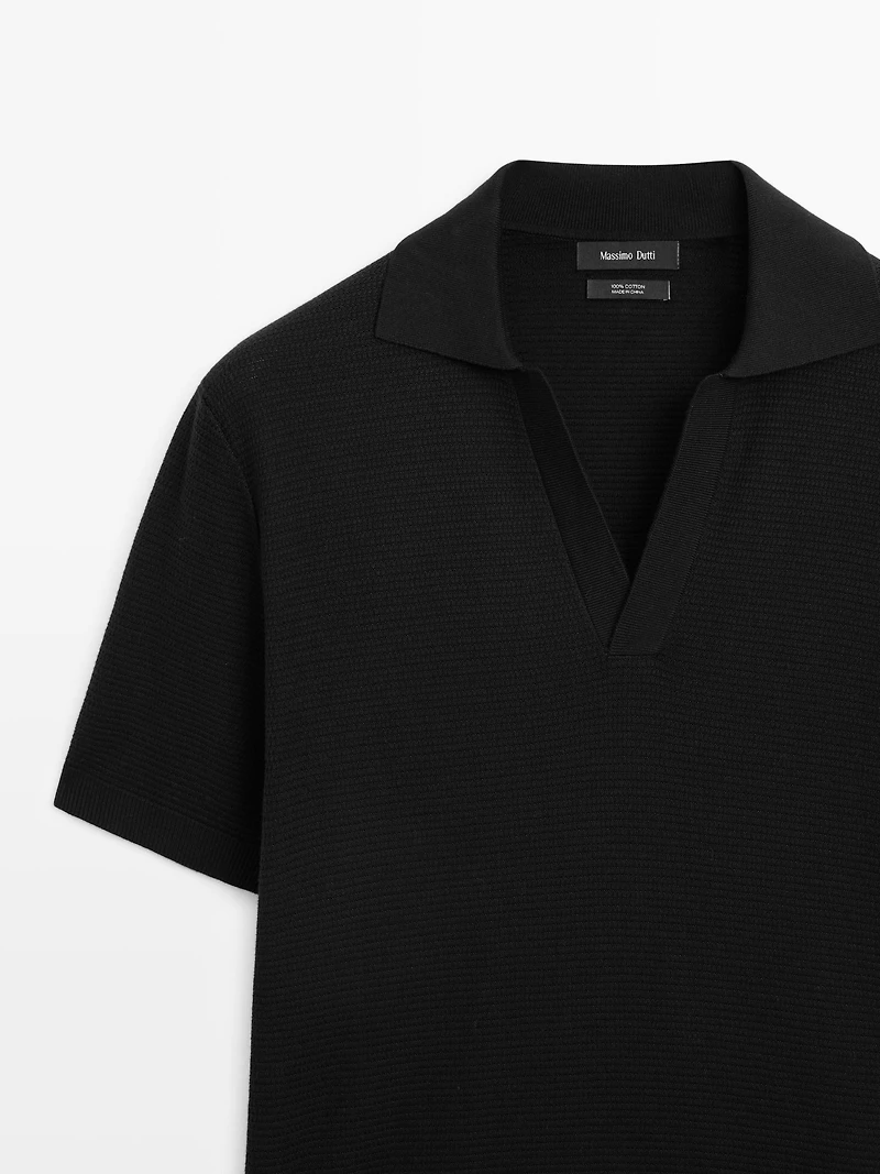 Knit V-neck polo shirt