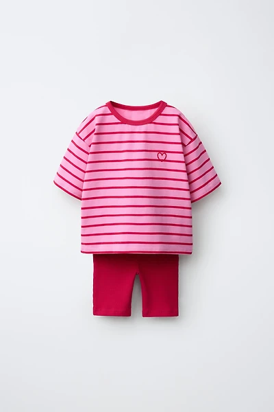 STRIPED T-SHIRT AND BIKER LEGGINGS SET