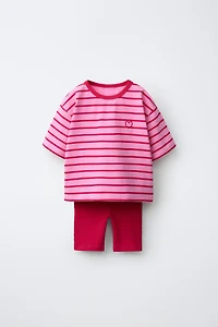 STRIPED T-SHIRT AND BIKER LEGGINGS SET
