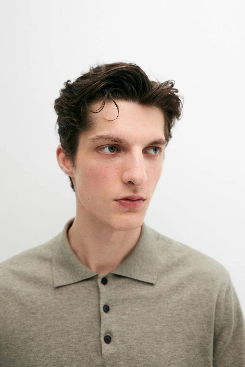 Cotton knit polo sweater