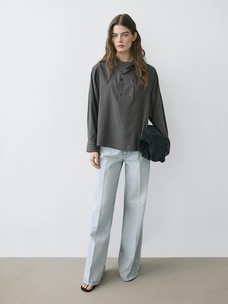 Striped flowing shirt with collar detail
