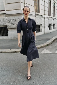 PUFF SLEEVE POPLIN MIDI DRESS