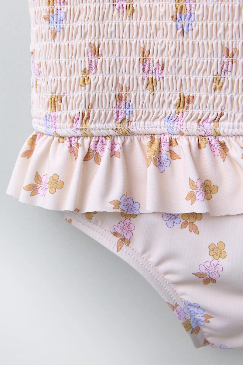 1-6 YEARS/ FLORAL PRINT SMOCKED SWIMSUIT