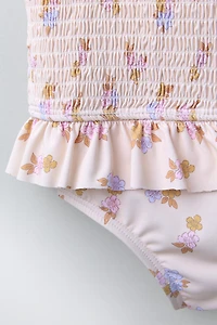 1-6 YEARS/ FLORAL PRINT SMOCKED SWIMSUIT