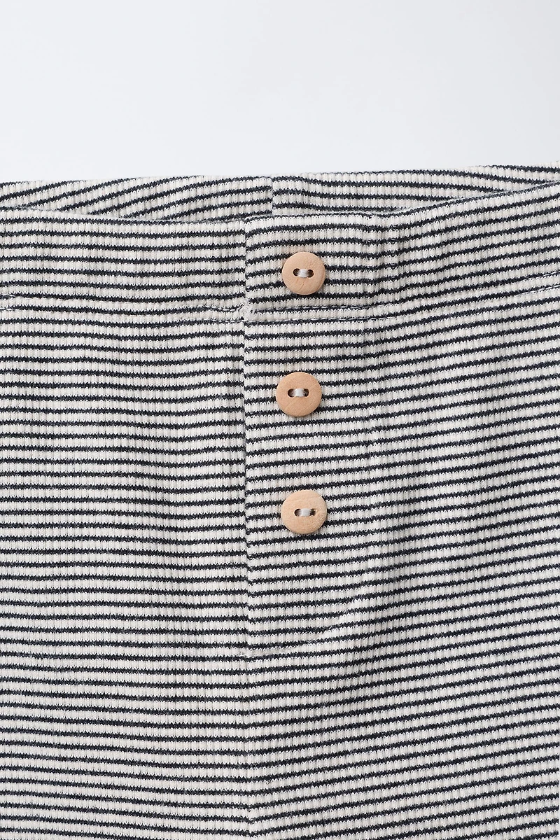 STRIPED RIBBED LEGGINGS WITH BUTTONS
