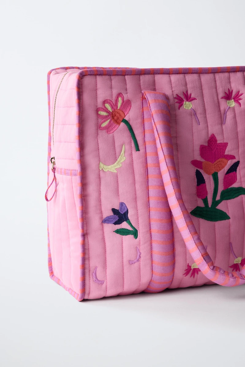 EMBROIDERED FLORAL SHOPPER
