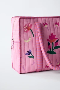 EMBROIDERED FLORAL SHOPPER
