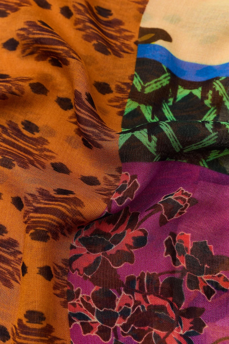 FOULARD À IMPRIMÉ FLEURI EN MODAL ET SOIE