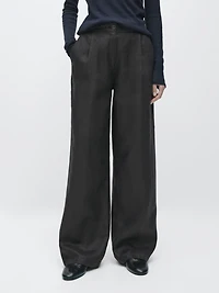 100% linen wide-leg elasticated trousers