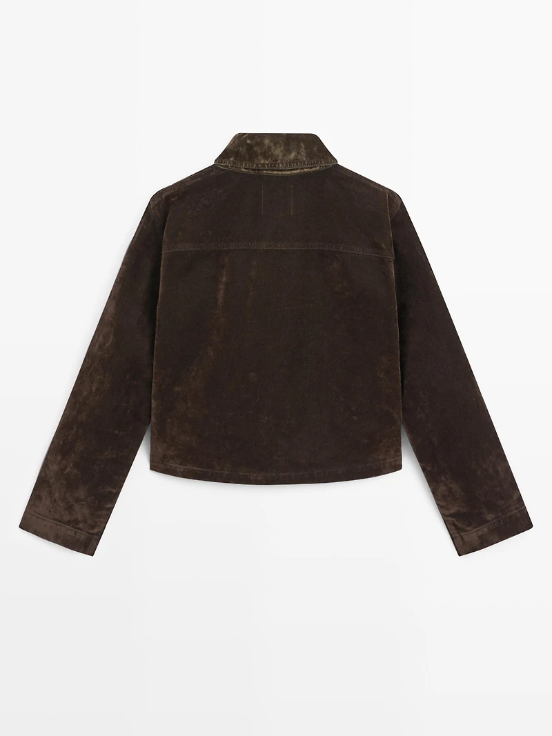 Veste denim courte avec poches finition velours