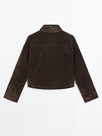 Veste denim courte avec poches finition velours