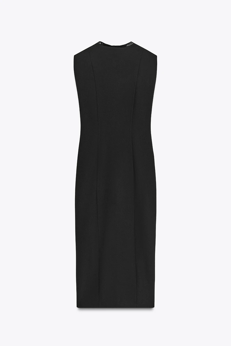 FAUX LEATHER COMBINATION MIDI DRESS