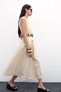 ROBE MIDI EN POPELINE AVEC CEINTURE
