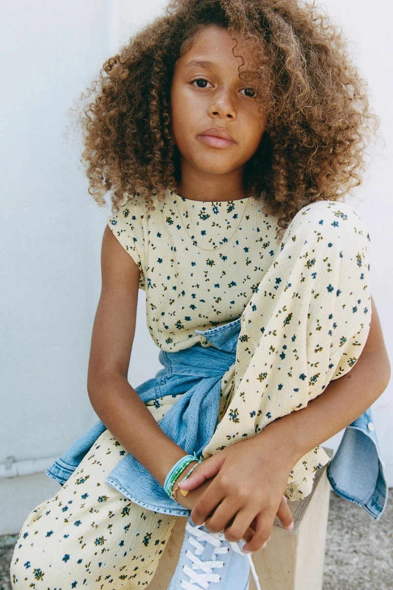 TEXTURED PRINT LONG JUMPSUIT