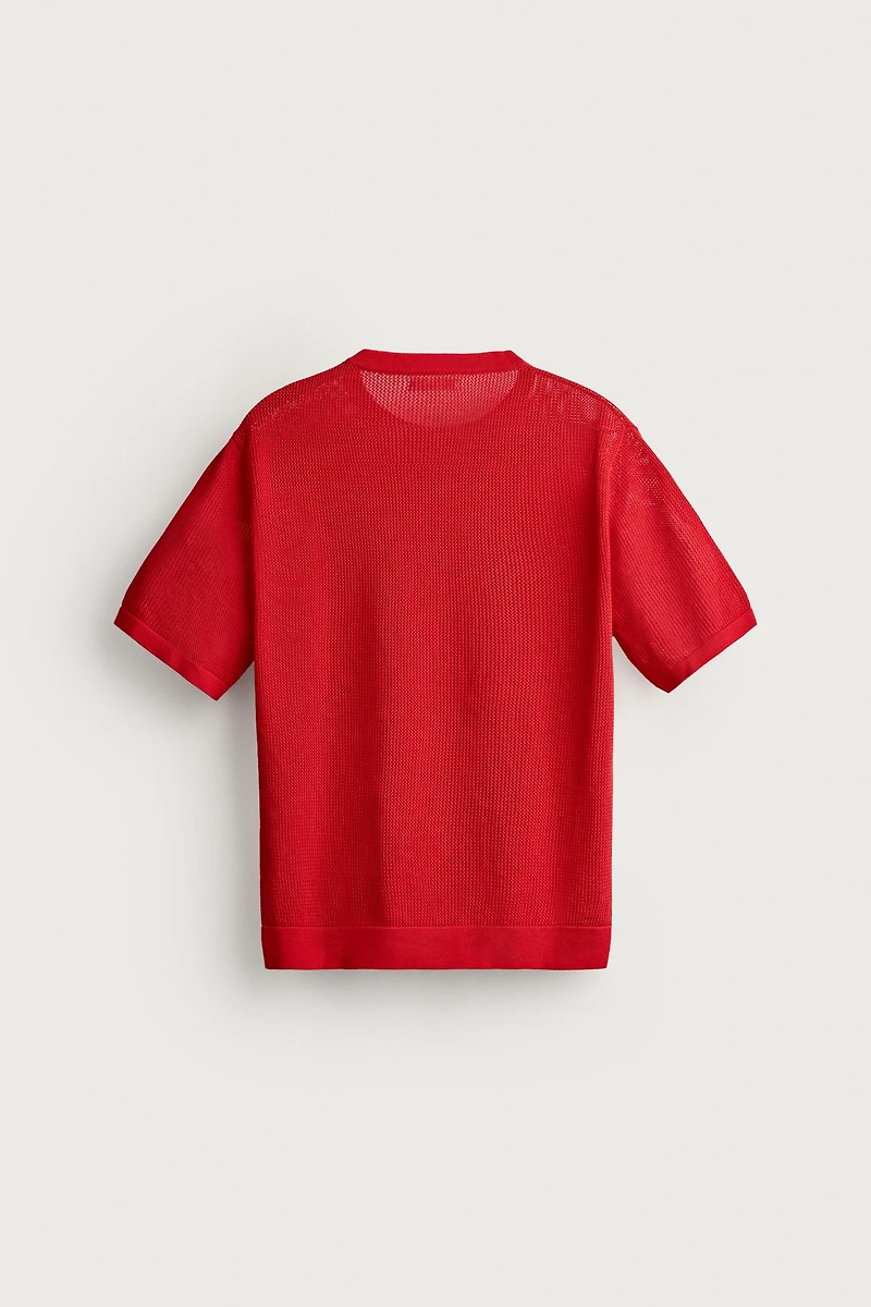 OPEN-KNIT TEXTURED T-SHIRT