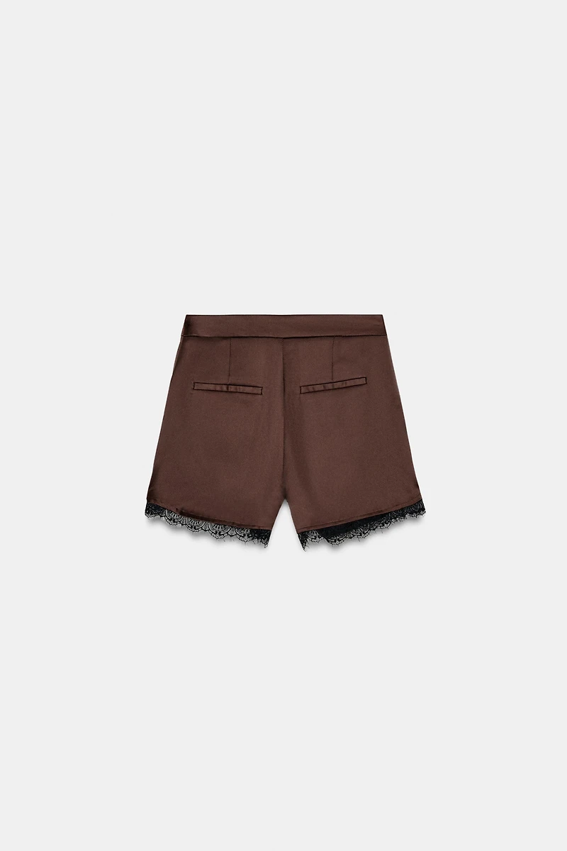 SATIN LACE TRIM SHORTS