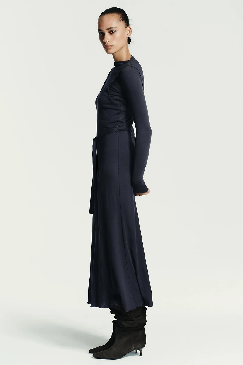 DOUBLE BELT EFFECT TIE DRESS