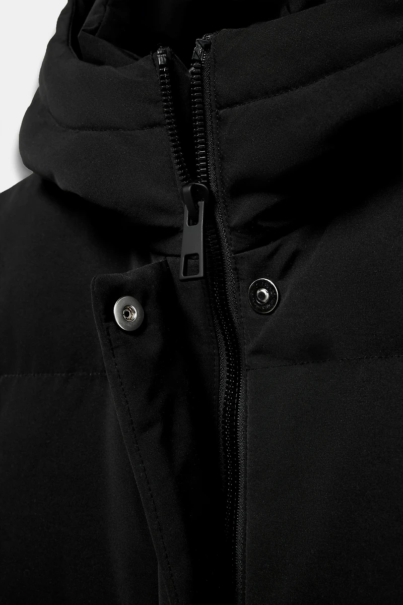 EXTRA LONG WATER REPELLENT WINDPROOF HOODED DOWN COAT