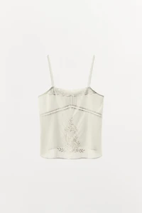 EMBROIDERED BEADED STRAPPY TOP