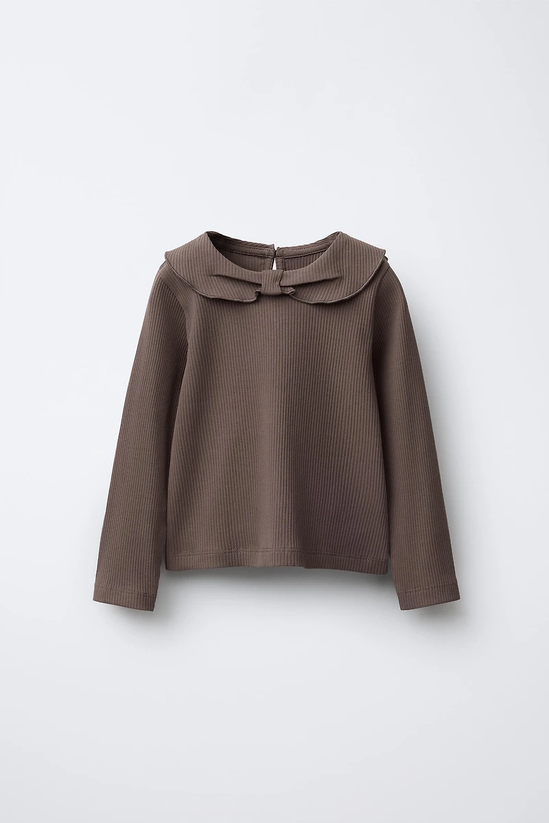 T-SHIRT CÔTELÉ COL CLAUDINE